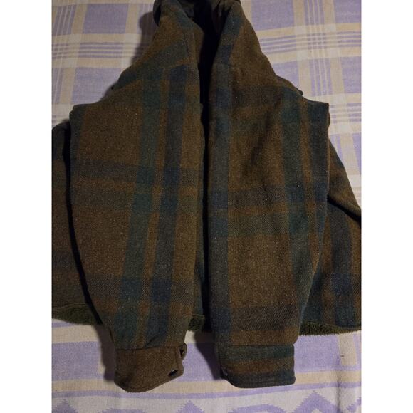 Vintage Rich Sher Mens 48 Wool Plaid Sherpa Coat Green Jacket Hunting 60s 70s - Picture 8 of 10